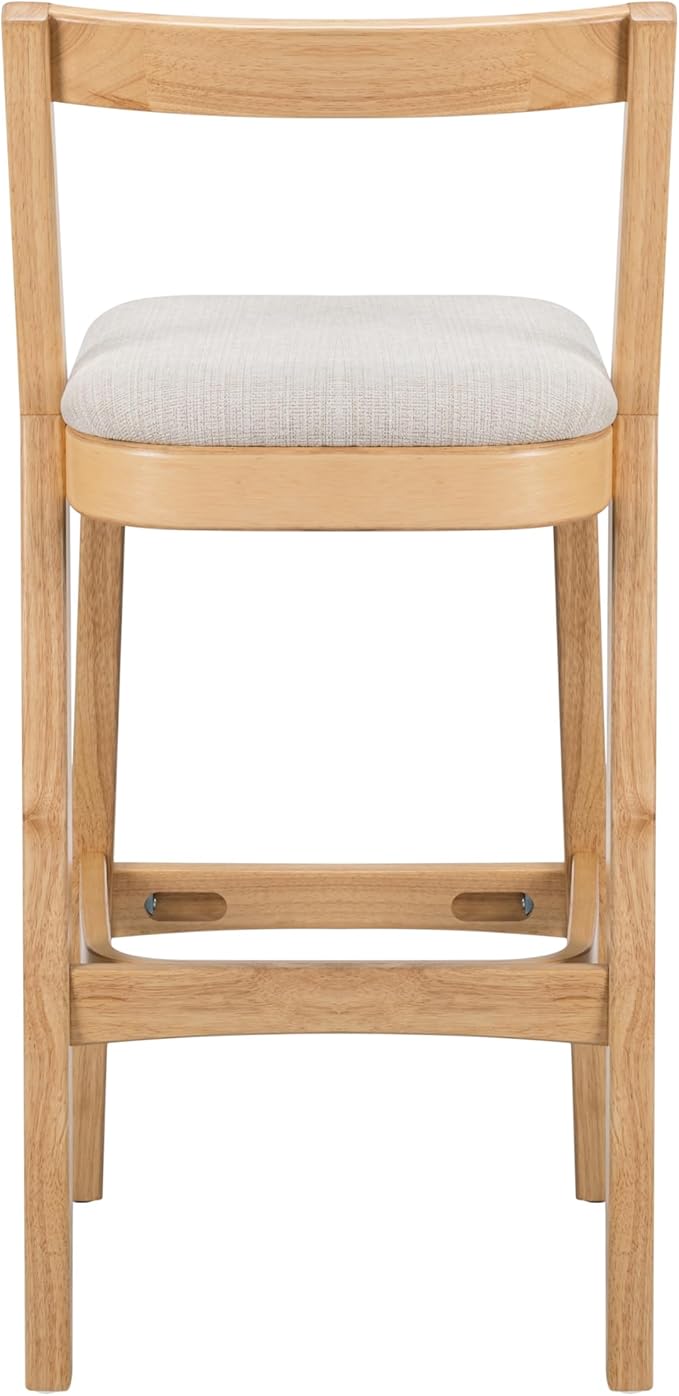 Christopher Knight Home Yone Counter Height Bar Stools Set of 2, Comfy Fabric Upholstered Bar Stool for Kitchen Island, Wooden Dining Room Chair, Barstools with Footrest/Backrest, Beige + Natural