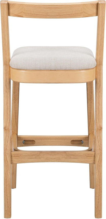 Christopher Knight Home Yone Counter Height Bar Stools Set of 2, Comfy Fabric Upholstered Bar Stool for Kitchen Island, Wooden Dining Room Chair, Barstools with Footrest/Backrest, Beige + Natural
