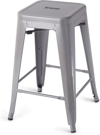 Amazon Basics Metal Bar Stools - 24-Inch, Set of 4, Dark Grey