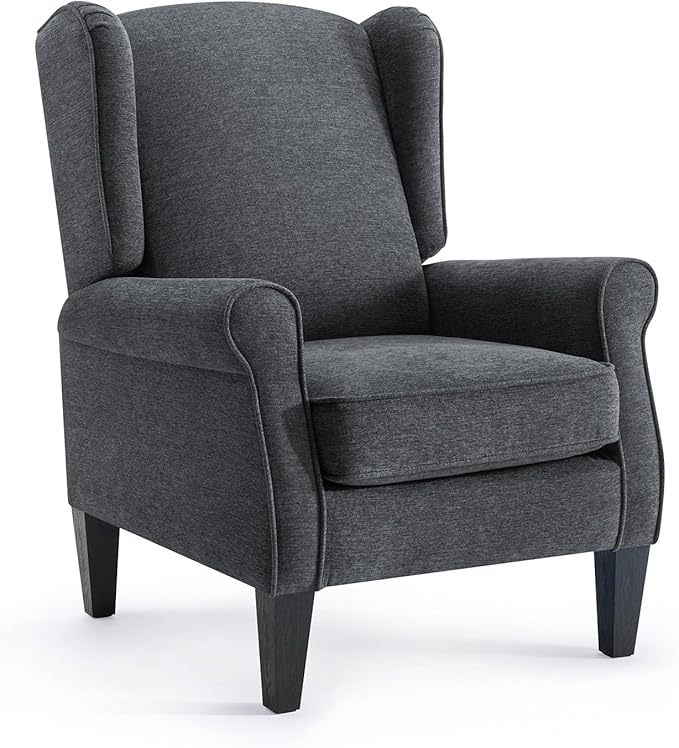 Dark Grey Accent Chairs, Modern Living Room Single Wingback Sofachair, Classic Bedroom High Back Reading Seats, Bussiness Upholstered Arm Chairs for Office, Guest Room