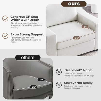 ABCASA 47" W Oversized Accent Chair, Comfy Upholstered Sofa Chair with Large Seat and Wide Armrest, Pet-Friendly Modern Lounge Armchair for Living Room/Apartment/Bedroom, Premium Linen, Ivory