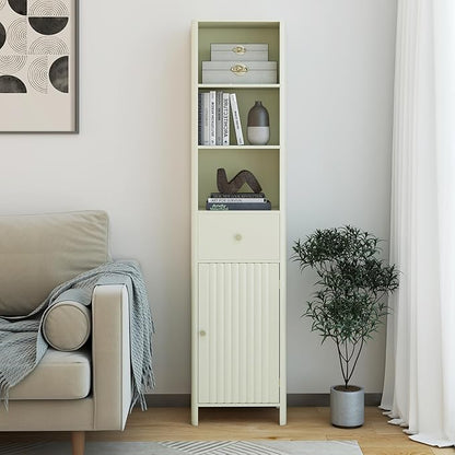 Tangkula 67" Tall Bathroom Cabinet, Narrow Floor Cabinet w/Fluted Door, 3 Open Shelves & 1 Drawer, Freestanding Storage Organizer w/Adjustable Shelf & Anti-tip Kit for Kitchen, Living Room (Beige)
