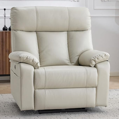 AEDI 450lbs Genuine Leather Power Recliner Chair for Big and Tall Adults Oversized Electric Reclining Sofa for Living Room,Extra Wide 27" Seat,USB Charging(Top Grain Leather,Light Gray)