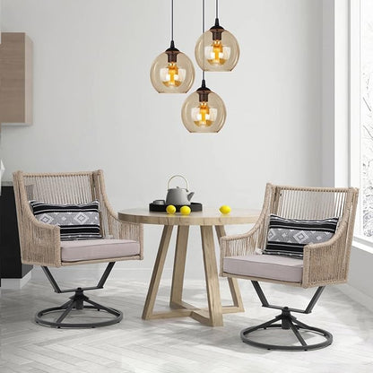 JOIVI Swivel Patio Chairs Set of 2, Outdoor Rattan Dining Chairs with Breathable Cushions, Outdoor Swivel Rattan Chair with Iron Frame for Lawn, Garden, Porch, Backyard, Beige