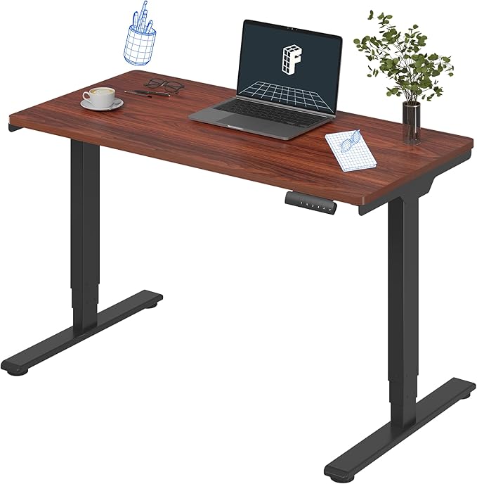 FLEXISPOT E6 3 Stages Dual Motor Electric Standing Desk 48x24 Inch Whole-Piece Board Height Adjustable Desk Electric Sit Stand Desk(Black Frame + Mahogany Desktop, 2 Packages)