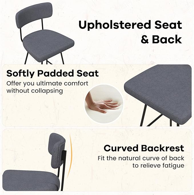 COSTWAY Bar Stools Set of 4, 29” Upholstered Bar Height Chairs with Back, 360° Swivel Dining Chairs with Heavy-Duty Metal Legs and Footrests, for Kitchen Island, Dining Room, Bar (4, Grey)