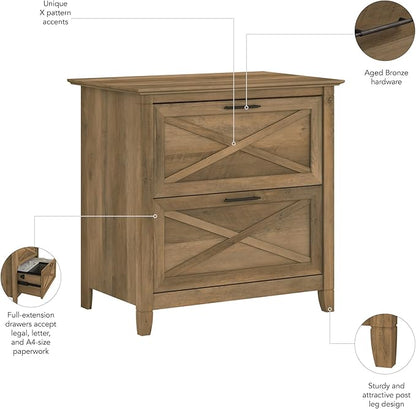 Bush Furniture Key West 2 Drawer Lateral File Cabinet in Reclaimed Pine, Document Storage for Home Office, Accent Chest with Drawers