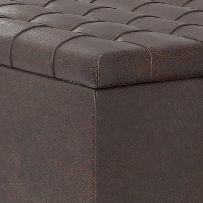 SIMPLIHOME Harrison 30 inch Wide Transitional Square Small Coffee Table Storage Ottoman in Distressed Brown Vegan Faux Leather, Assembled, for The Living Room and Bedroom