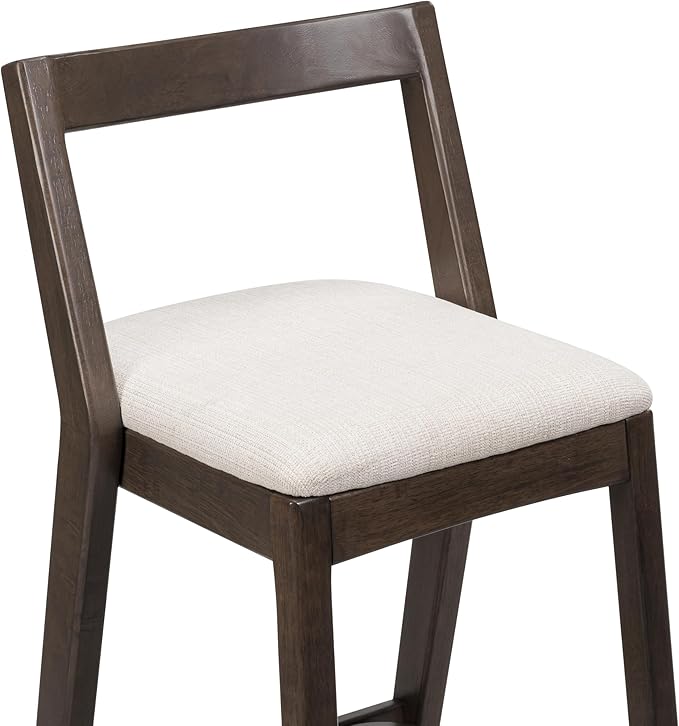 Christopher Knight Home Yone Counter Height Bar Stools Set of 2, Comfy Fabric Upholstered Bar Stool for Kitchen Island, Wooden Dining Room Chair, Barstools with Footrest/Backrest, Beige + Dark Brown