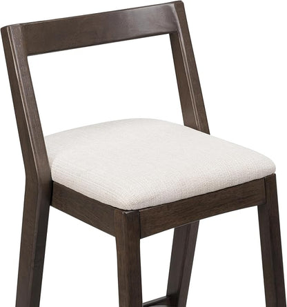 Christopher Knight Home Yone Counter Height Bar Stools Set of 2, Comfy Fabric Upholstered Bar Stool for Kitchen Island, Wooden Dining Room Chair, Barstools with Footrest/Backrest, Beige + Dark Brown