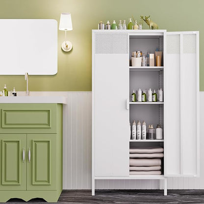 61 Inches Metal Storage Cabinet with Doors and Shelves, 4 Tier Kitchen Pantry Cabinet, Multi-Purpose Metal Cabinet for Home, Dining, Laundry, Living, Bathroom and Utility Rooms (White)