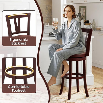 COSTWAY Barstools Set of 4, 30” Faux Leather Upholstered Bar Stools with High Backs and Footrests, Armless Kitchen Island Dining Chairs with Solid Wood Legs, Cappuccino (4, 30'' Seat Height)
