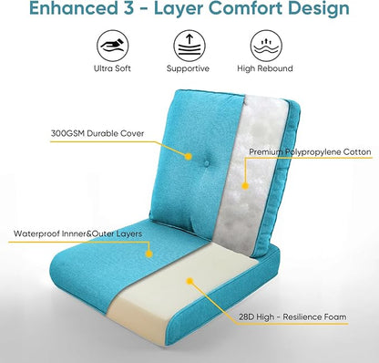 Patio Chair Cushions 6 Packs - Outside High Back Thick Replacement Cushion 22x24 with Zipper Cover for Outdoor Glider Rocking Chairs Loveseat 3-Seater Couch Sofa – Teal/Buckle