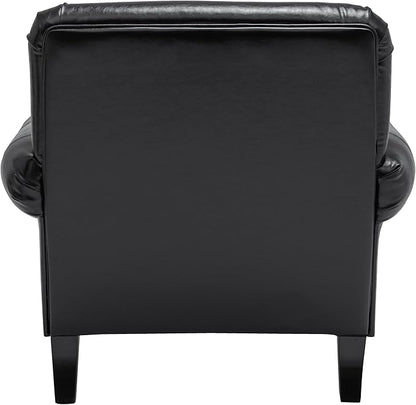 Accent Chair,22.4" Seat Depth Armchair with Roll Arms,36.6W*34.3D*34.6H Living Room Chair,Wood Legs,Set of 2,Faux Leather in Black