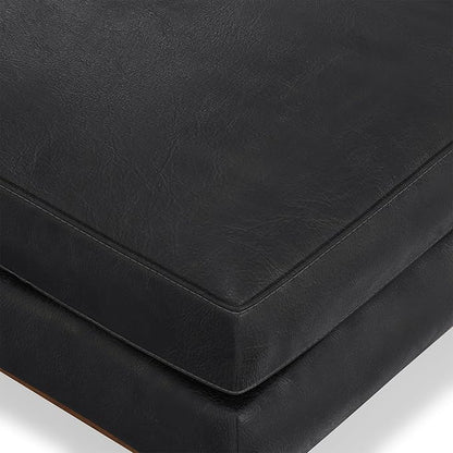 SIMPLIHOME Morrison 33 inch Wide Ottoman in Lead Black Genuine Leather, Multifunctional Footrest, Coffee Table, and Extra Seating for Living Room, Mid-Century Modern Style