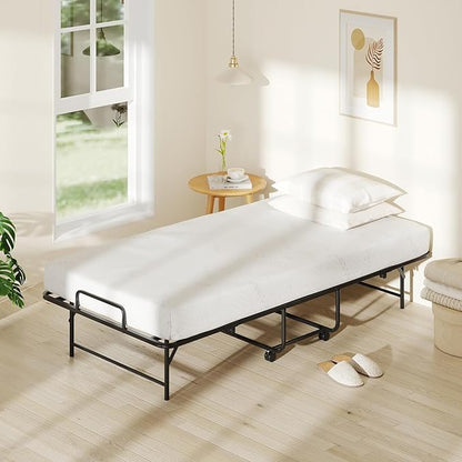 Giantex Twin Folding Bed Frame with Mattress, 75" x 38" Portable Rollaway Guest Bed with Memory Foam Mattress & Metal Frame, Space Saving Roll Away Beds with Mattresses for Adults Guest Apartment