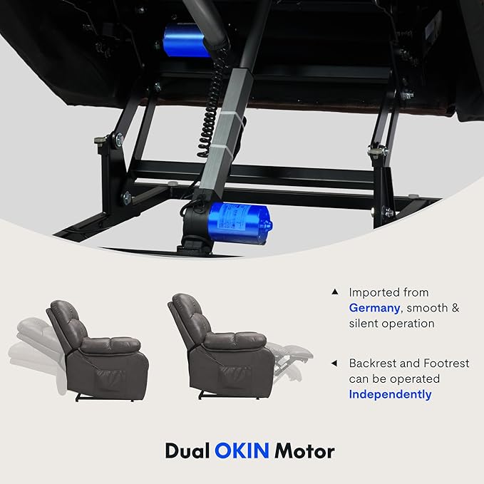 FLEXISPOT XL51 Dual OKIN Motor Power Lift Recliner Chair for Elderly, Lay Flat Electric Recliner with Massage & Heat, USB Ports, Faux Leather Reclining Sofa for Living Room Bedroom, Black