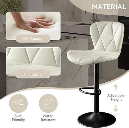 Bar Stools Set of 4,Adjustable Swivel Barstools, Faux Leather Bar Chairs,Upholstered Counter Height with High Backrest for Kitchen Island, White