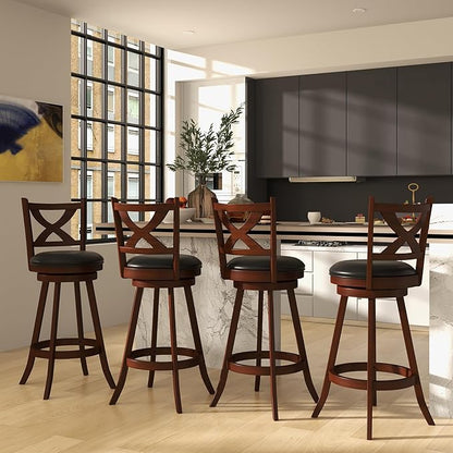 COSTWAY Bar Stools Set of 4, 30 Inch Classic Bar Height Chairs with X-Shaped Open Back, 4 PCS Swivel Barstool Set for Kitchen Island, Pub, Bistro, Café, Espresso (4, 30 Inch)