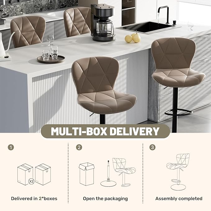 Bar Stools Set of 4,Adjustable Swivel Barstools, Faux Leather Bar Chairs,Upholstered Counter Height with High Backrest for Kitchen Island, Dark Khaki