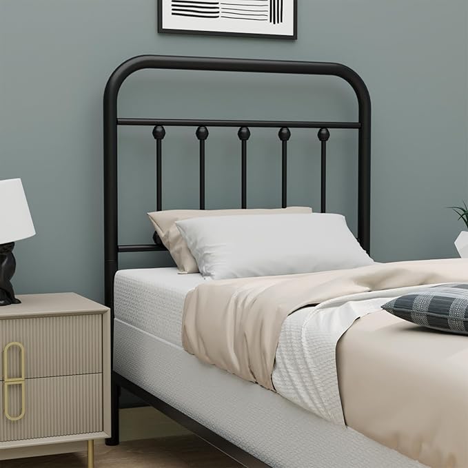 Vintage Twin Size Metal Bed Frame Height Adjustable Headboard Only, Wrought Iron Black Farmhouse Bed Frame Headboard, Easy Assembly, Short Clearance, Tall or Low Setting