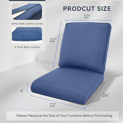 7-Piece Outdoor Patio Cushion Set - Fade & Water Resistant with Removable Olefin Cover, 22x24x4 Inch Memory Foam Cushions for Wicker Sectional Sof - Blue/Regular
