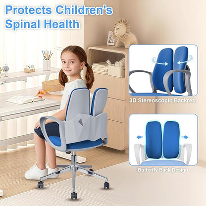 Ergonomic Office Chair Desk Chair Dual-backrest Computer Chair with Flexible Lumbar Support and Adjustable Height, 500lbs Extra Wide Seat with Wheels, for Home & Office Use Blue