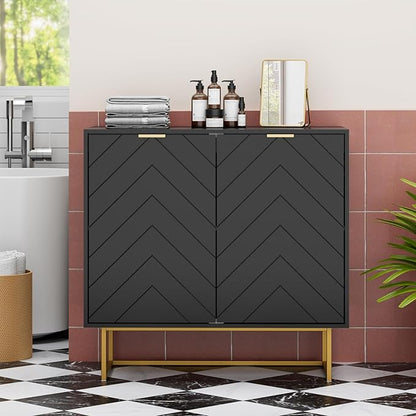 Scurrty Sideboard Buffet, Buffet Cabinet with Storage Set of 2, Sideboard Storage with Adjustable Shelf, Accient Cabinet for Living Room, Kitchen, Black
