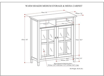 SIMPLIHOME Warm Shaker SOLID WOOD 39 inch Wide Transitional Medium Storage Media Cabinet in Tobacco Brown for the Living Room, Entryway and Family Room