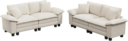 L-Shaped Cloud Modular Sofa Set, 4-Piece Double Loveseat Sectional w/Deep Seat & Removable Arms, Plush Corduroy for Living Room - Beige
