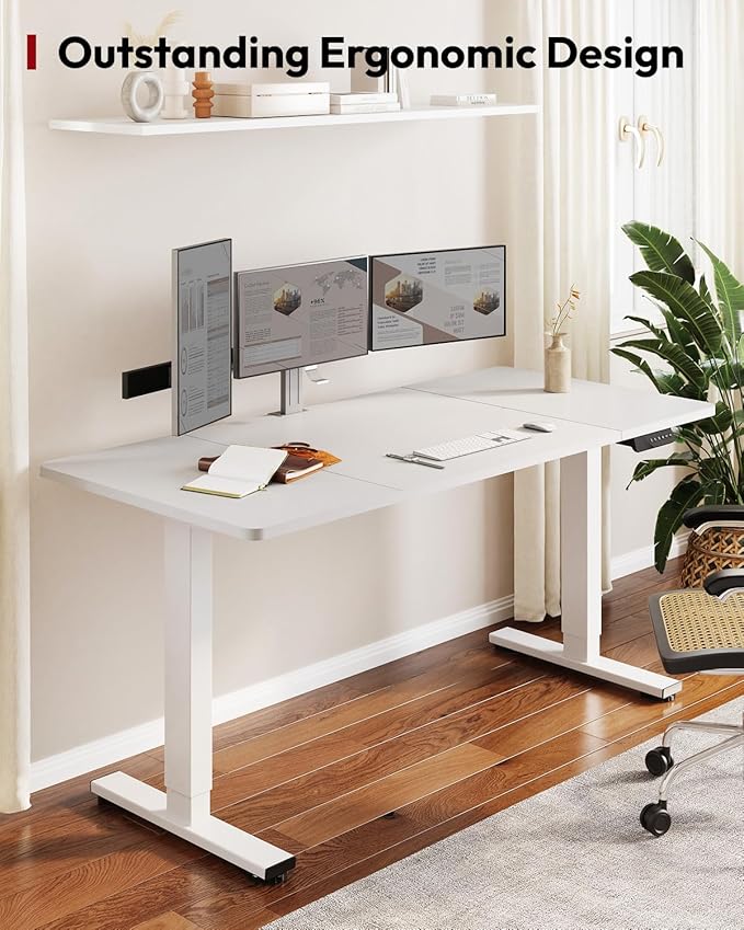 SANODESK Standing Desk Height Adjustable Electric Stand up Desk 79x32 Inches Sit Stand Home Office with Splice Board, White Frame/White Top