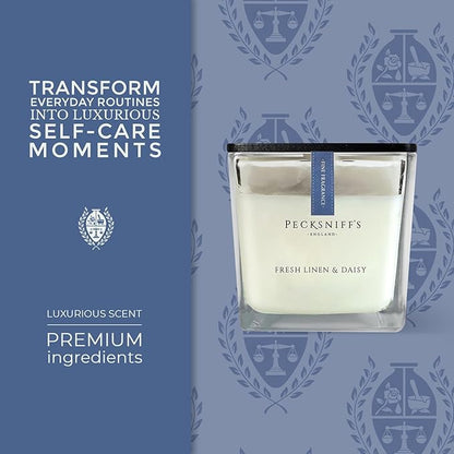 Pecksniff's Prestige 1 Wick Square Candle - Fresh Linen & Daisy Scent, 190g (6.7 oz) - Long-Lasting, Luxurious Fragrance Experience Home Décor