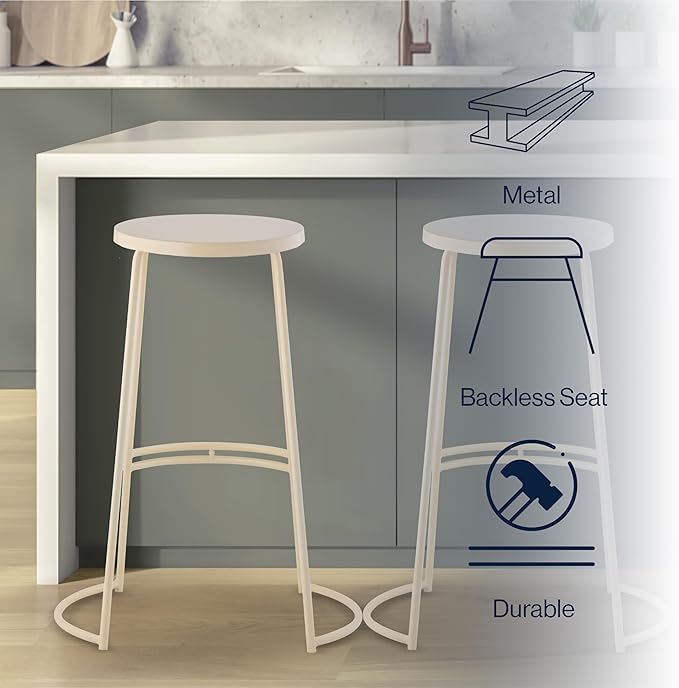 JONATHAN Y BSL1001D Hula 28.75" Modern Designer Iron Curved Backless Bar Stool for Home, Kitchen, Dining Room, Workspaces, Cafes and Resturants, Almond Frame