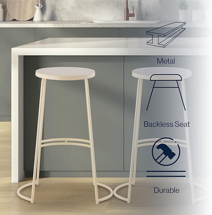 JONATHAN Y BSL1001D Hula 28.75" Modern Designer Iron Curved Backless Bar Stool for Home, Kitchen, Dining Room, Workspaces, Cafes and Resturants, Almond Frame