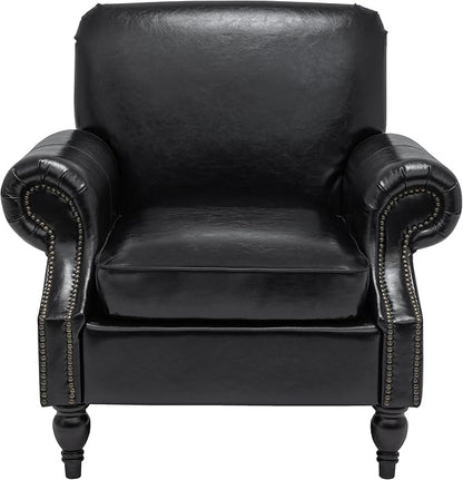 Accent Chair,22.4" Seat Depth Armchair with Roll Arms,36.6W*34.3D*34.6H Living Room Chair,Wood Legs,Set of 2,Faux Leather in Black