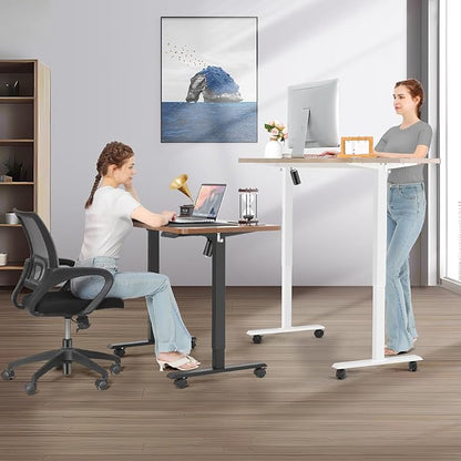 farexon Large Electric Standing Desk 63x24 Inch, Dual-Beam Frame Height Adjustable Computer Desk with Lockable Wheels & Mouse Pad, Multifunctional Sit Stand Desk for Home Office – Black