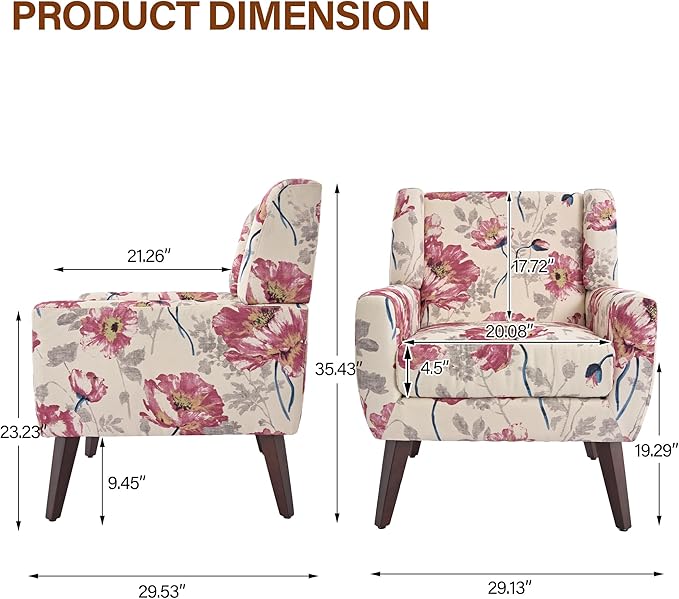 Accent Chairs Set of 2, Modern Fabric Armchairs for Living Room, Comfy Upholstered Arm Chairs Tufted for Indoor Bedroom Office Room (Pattern White)