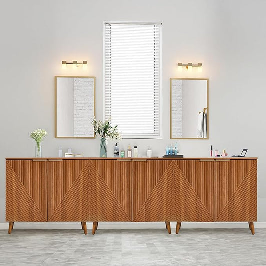 Fluted Storage Cabinet with Doors, Wood Sideboard Buffet Cabinet with Adjustable Shelf, Modern Accent for Living Room, Entryway (Set of 3, Brown)