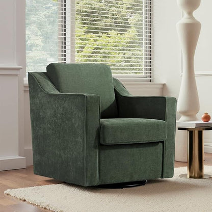 UIXE Swivel Accent Chairs Set of 2, Chenille Upholstered Arm Chair for Living Room, Modern Club Armchair Comfy Single Sofa Bedroom Reading Seat with Lumbar Pillow - Green