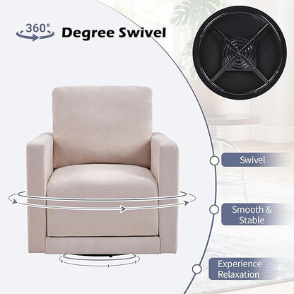 INZOY Swivel Accent Chair, Comfy 360° Swivel Chair with Hidden Storage, Upholstered Chenille Square Chair for Living Room Bedroom Small Spaces, Fully Assembled, Beige