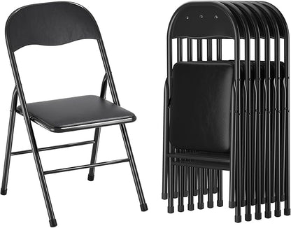 VECELO Folding Chairs 6 Pack Metal Portable with Soft PU Padded Seats for Home/Office/Party, Black