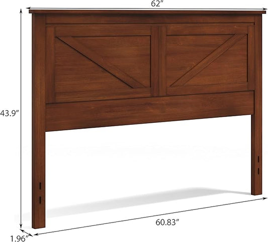 Glenwillow Home Farmhouse Style Wood Panel Headboard in Cherry - Queen Size