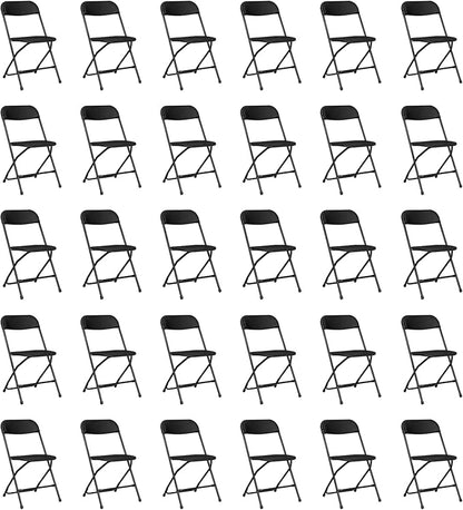 30 Pack Black Plastic Folding Chairs, Portable Party Chairs, Stackable Commercial Seats with Steel Frame for Home Office Wedding Party Indoor Outdoor Events Chairs, 350lbs Capacity