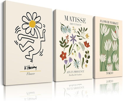 HesenDot Minimalist Framed Matisse Canvas Wall Art,Abstract Matisse Wall Decor,Quality Canvas Prints for 12x16IN,Art Posters Decoration for Bathroom,Living Room,Bedroom Set of 3