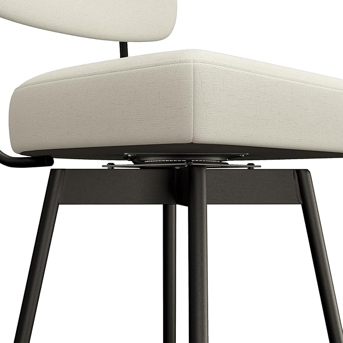 SIMPLIHOME Giselle Swivel Bar Stools (Set of 2) - 29 inch Seat Height Upholstered Metal Chairs in Natural Polyester Linen, Contemporary Seating for Kitchen or Bar with Cushioned Seat and Back
