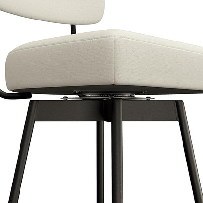SIMPLIHOME Giselle Swivel Bar Stools (Set of 2) - 29 inch Seat Height Upholstered Metal Chairs in Natural Polyester Linen, Contemporary Seating for Kitchen or Bar with Cushioned Seat and Back