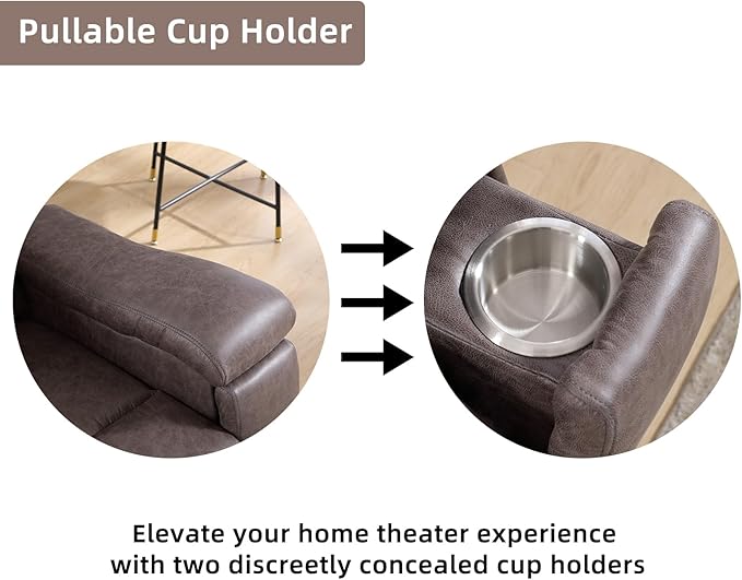 Leather Recliner Chair, Manual Recliner Chair for Adults with Overstuffed Arms and Back, Single Sofa Recliner with Cup Holders for Living Room Set of 2, Grey