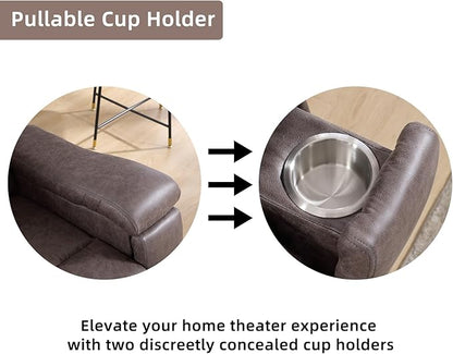 Leather Recliner Chair, Manual Recliner Chair for Adults with Overstuffed Arms and Back, Single Sofa Recliner with Cup Holders for Living Room Set of 2, Grey