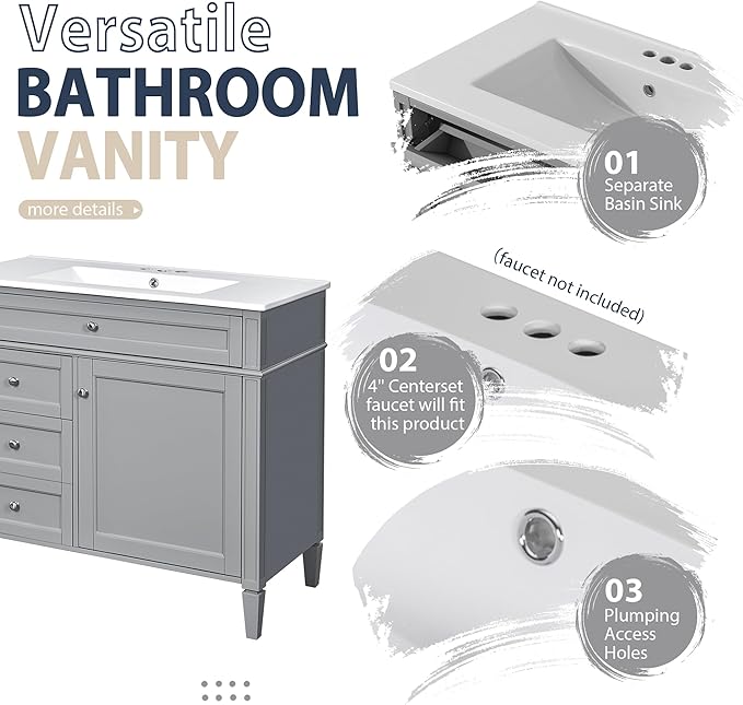 36" Bathroom Vanity with Matching Medicine Cabinet, Modern Sink Storage Cabinet with Drawers, Soft Closing Doors and Shelf, Bathroom Vanities with Sink & Mirror