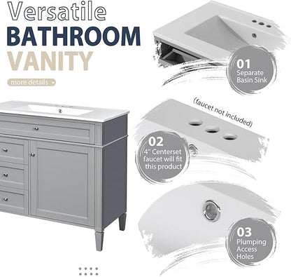 36" Bathroom Vanity with Matching Medicine Cabinet, Modern Sink Storage Cabinet with Drawers, Soft Closing Doors and Shelf, Bathroom Vanities with Sink & Mirror